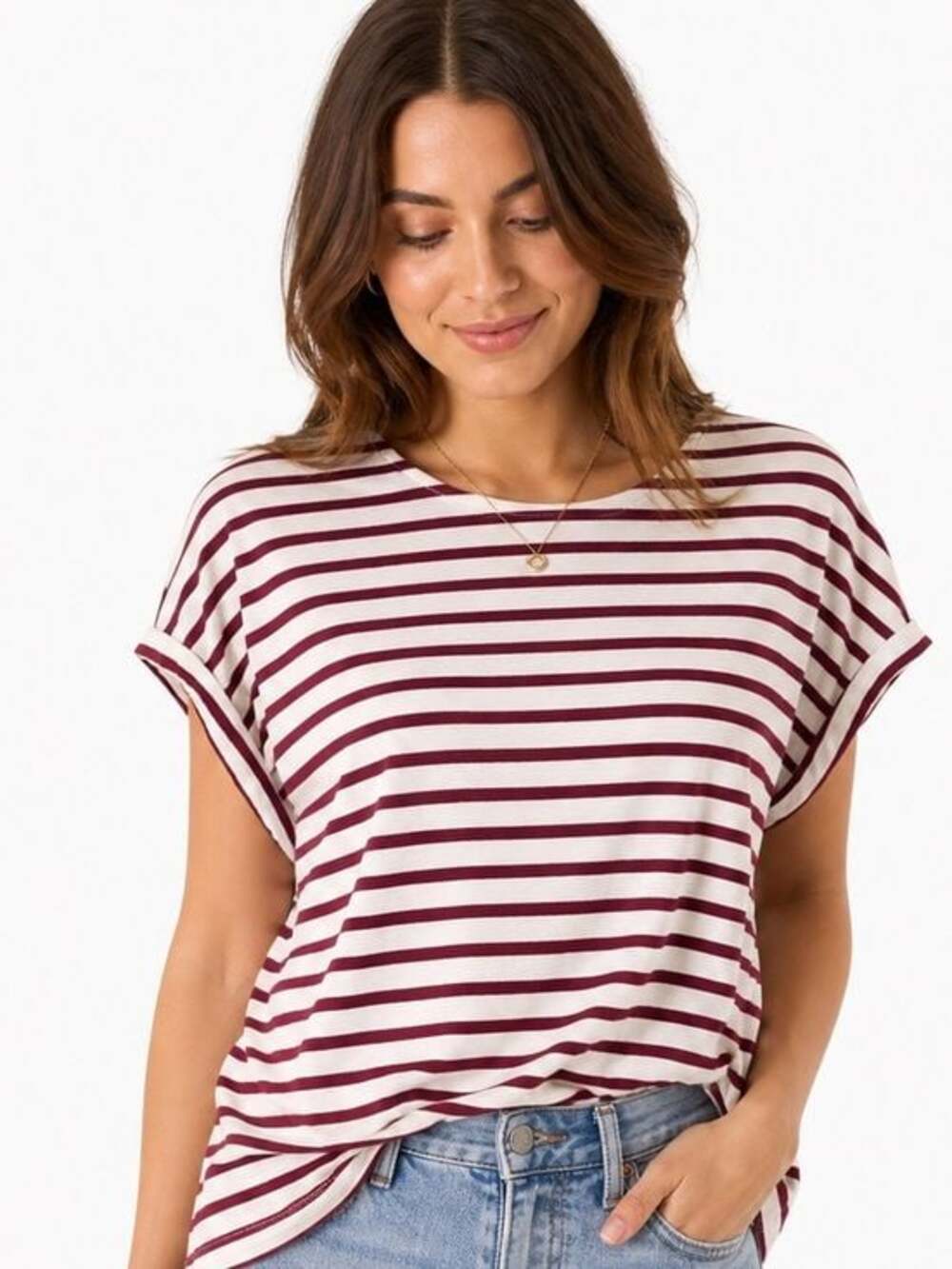 Green Envelope LA Burgundy Stripe Tee Made USA Boxy Short Sleeve Top M